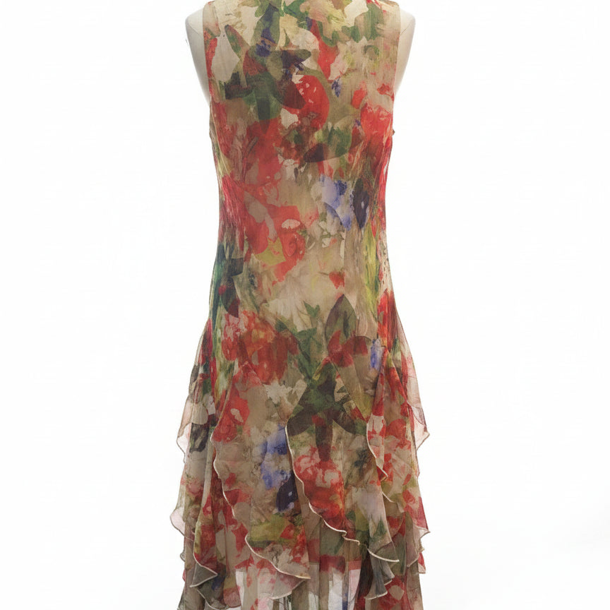 RobbieBee · Sleeveless Dress Ruffle Detail Bottom With Tie · 6 · ButterGreen