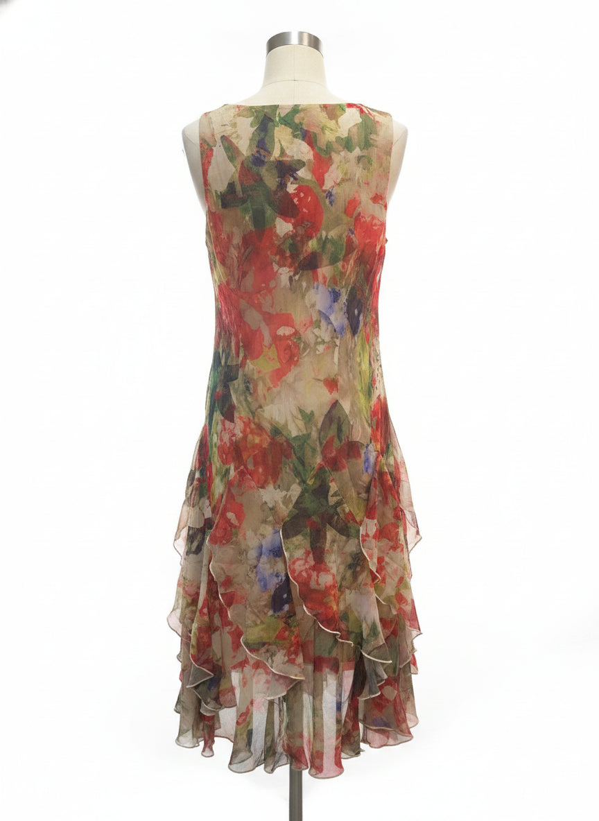 RobbieBee · Sleeveless Dress Ruffle Detail Bottom With Tie · 6 · ButterGreen
