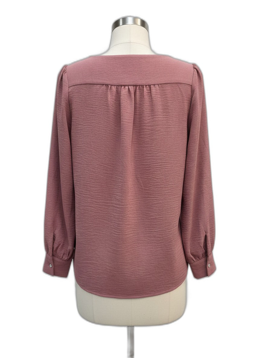 Retrology · V-Neck LongSleeve Top · Medium · Dusty Rose
