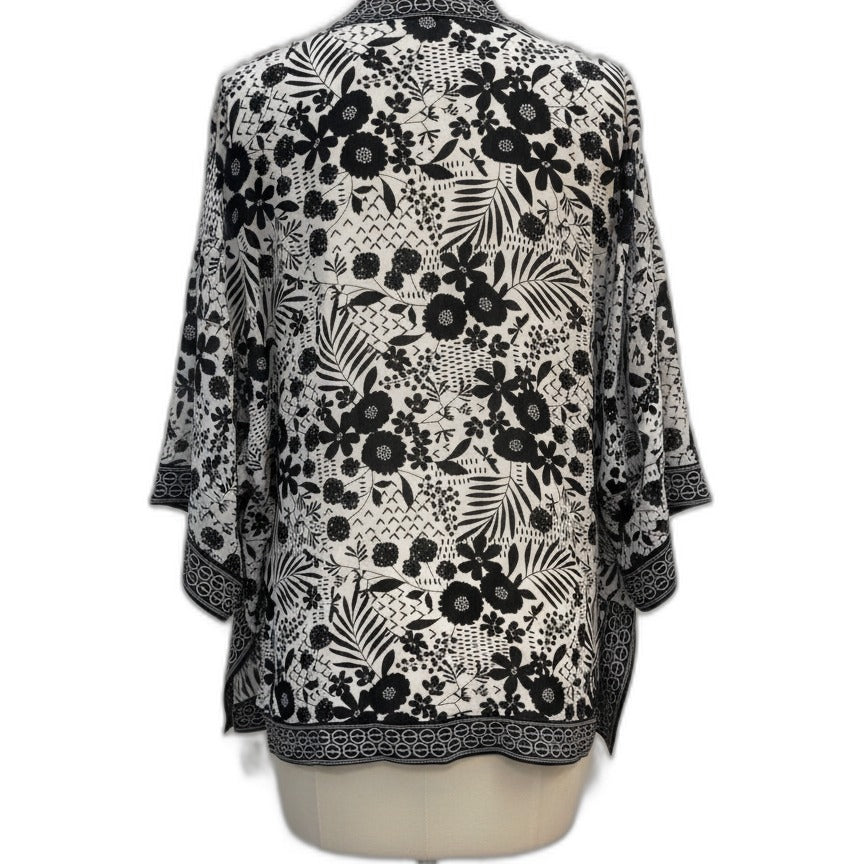 Max Studio · Open Drape Cardigan · 1X · Black and White Floral