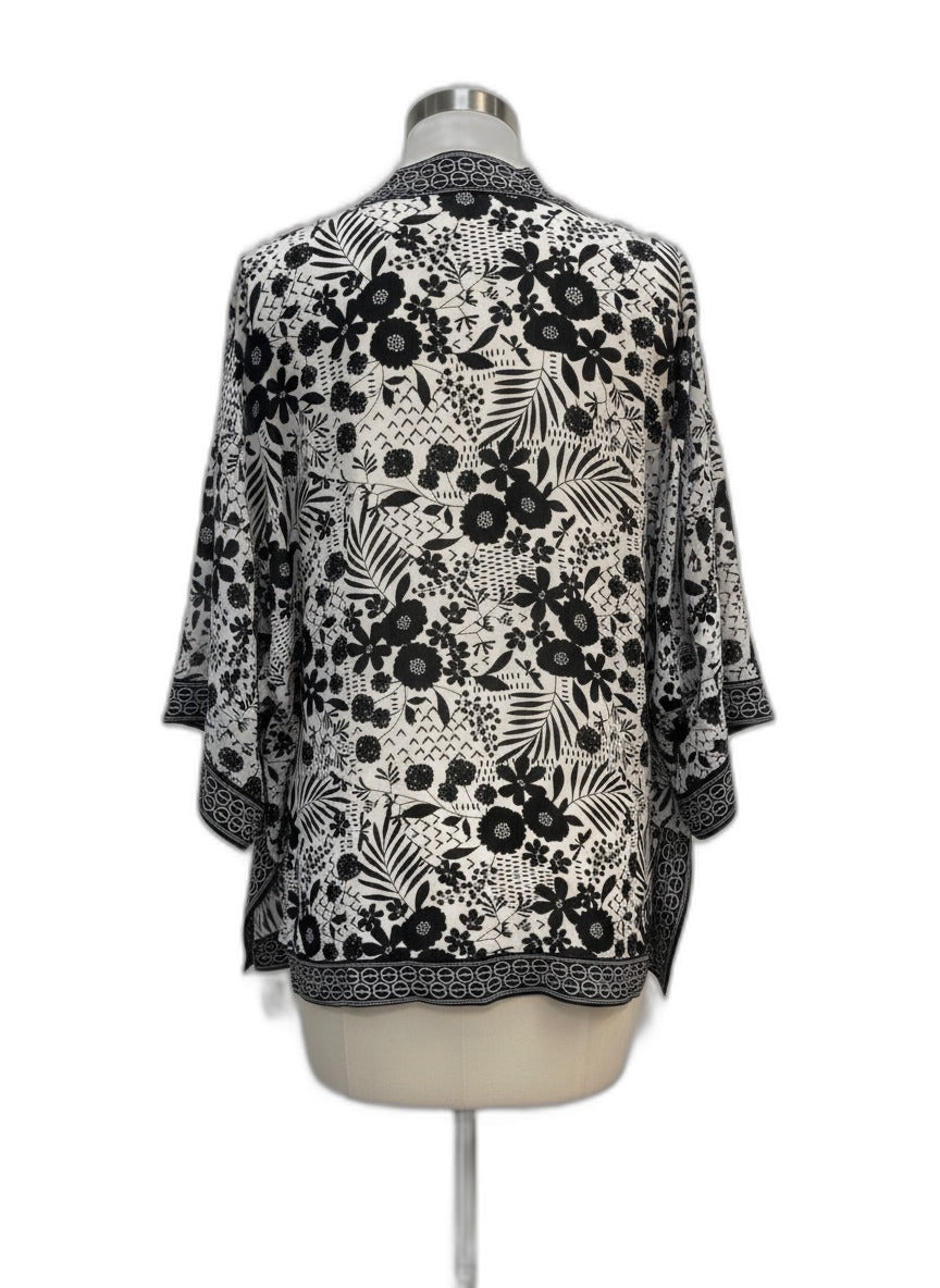 Max Studio · Open Drape Cardigan · 1X · Black and White Floral