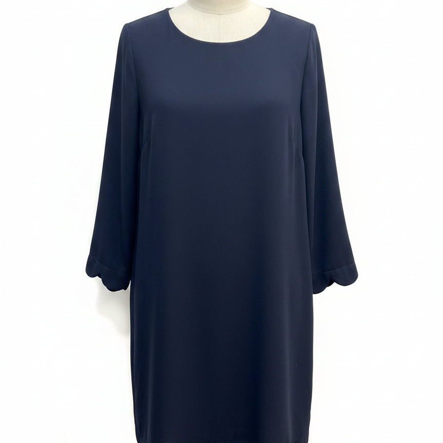 Entro · Scalloped detail 3/4 Sleeve Dress · Large · Navy