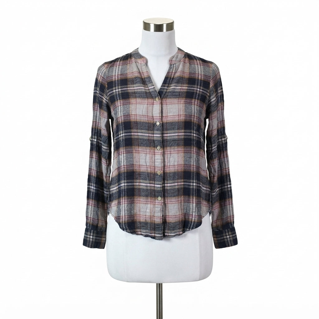 Charlie B · Roll Tab Shirt · Small · Navy Multi Plaid