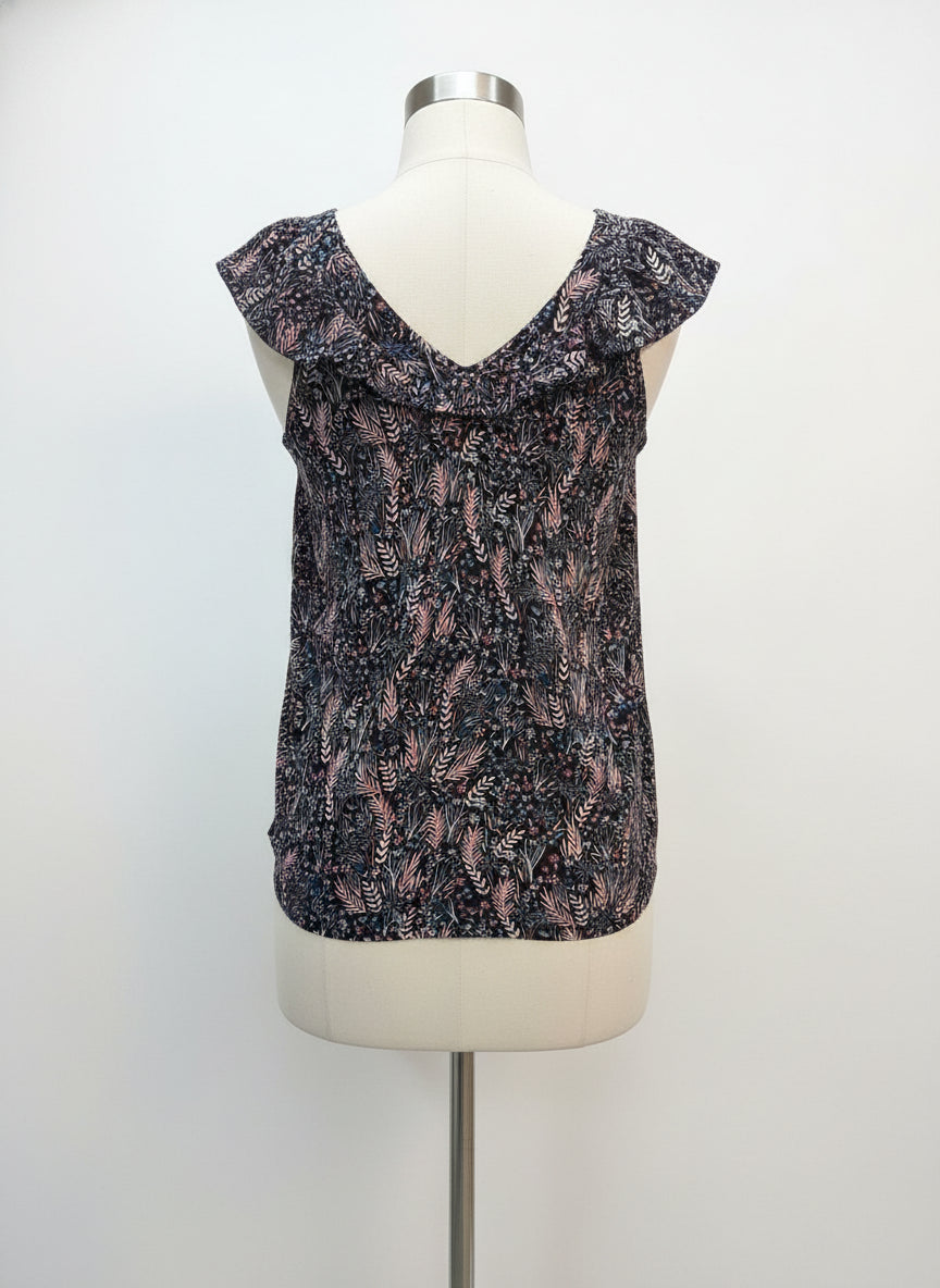 LOFT · Ruffle detail Sleeveless Top · Large · Black Floral