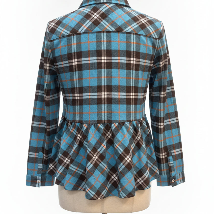 Sundance · Plaid peplum top · Medium · OrgTeal