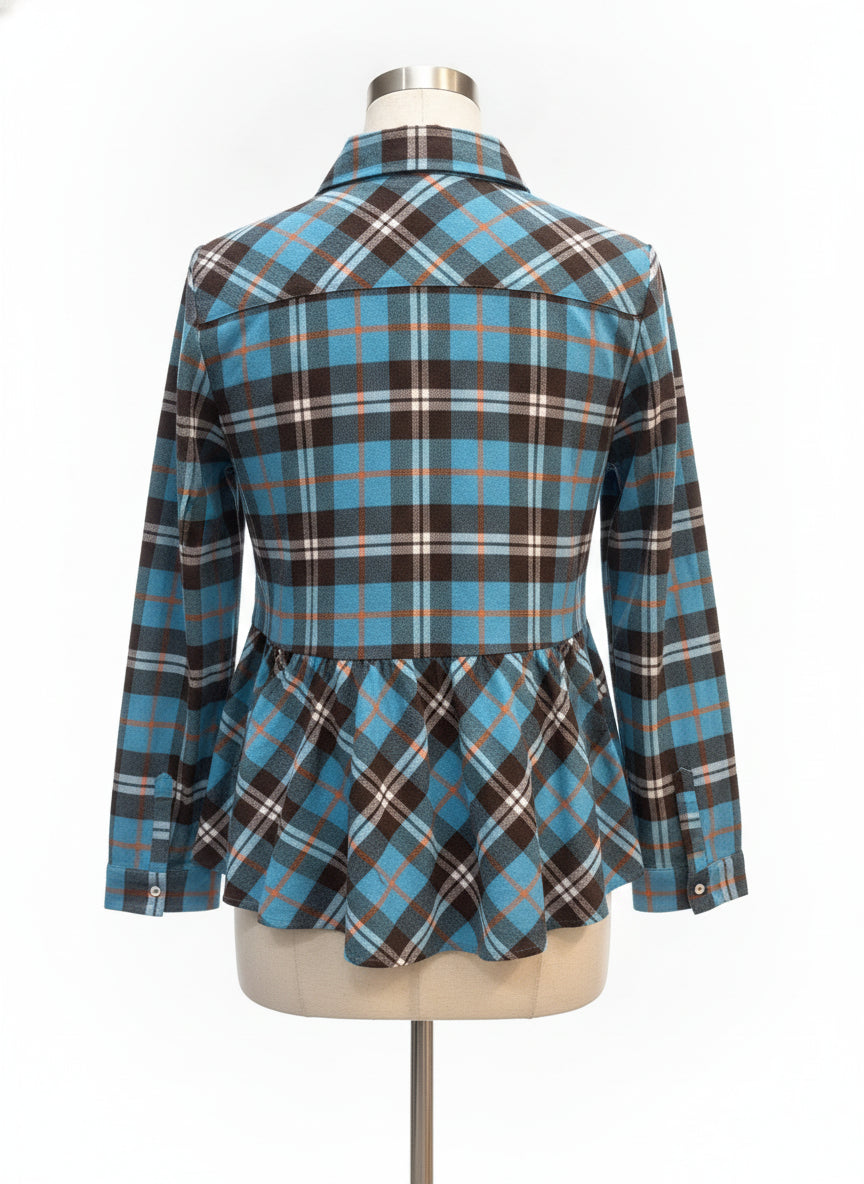 Sundance · Plaid peplum top · Medium · OrgTeal