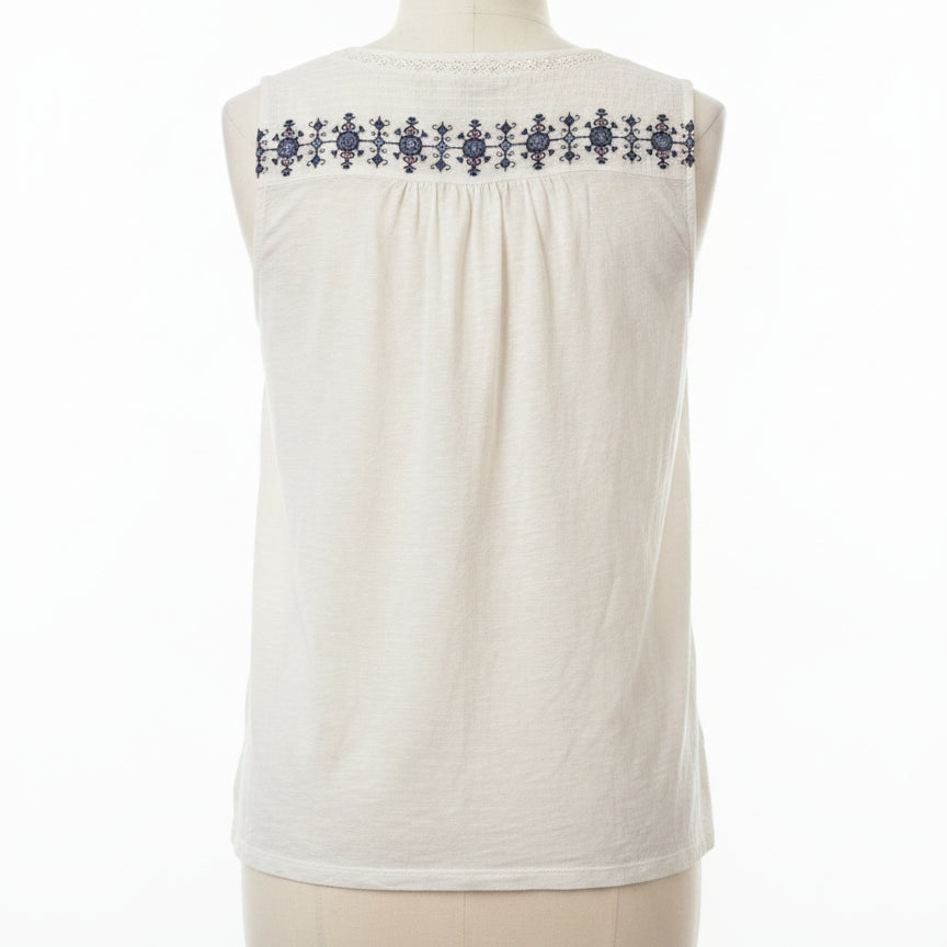 Lucky Brand · Sleeveless Top with Lace Overlay · Medium · White
