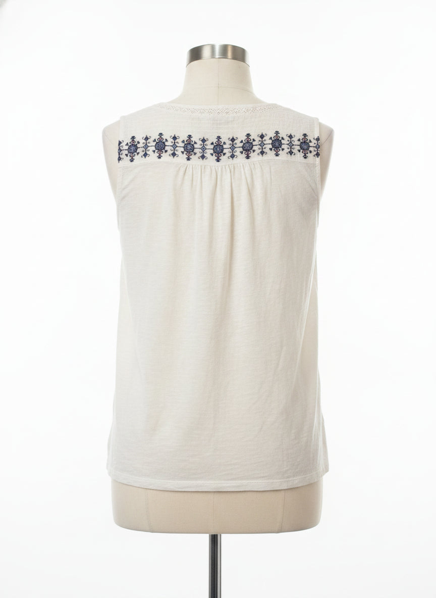 Lucky Brand · Sleeveless Top with Lace Overlay · Medium · White