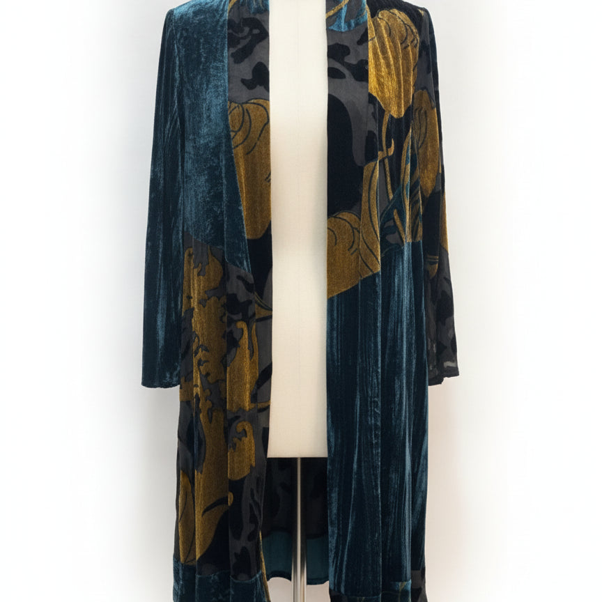 Chico's · Open Drape Velvet Burnout Cardigan · Medium · Dark Teal