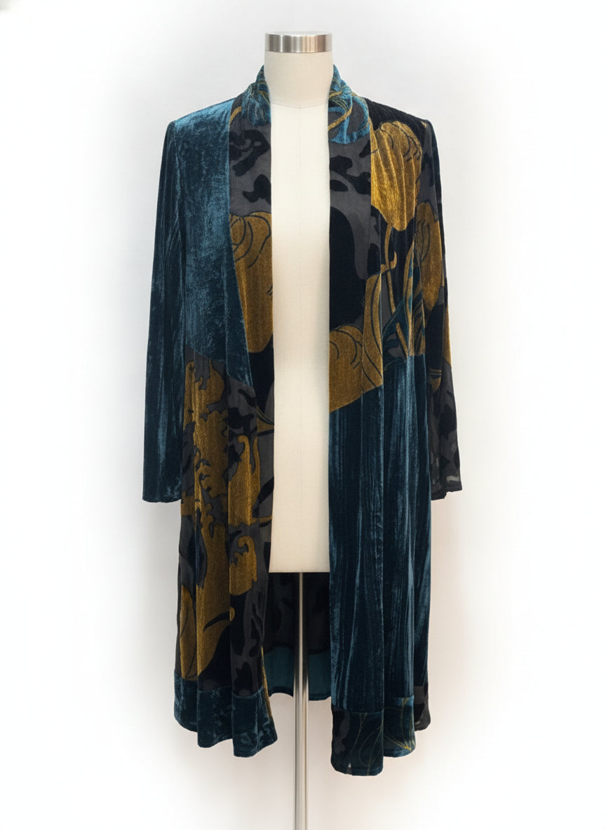 Chico's · Open Drape Velvet Burnout Cardigan · Medium · Dark Teal