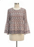 Max Studio · Bell Sleeve Pleated Top · Large · Cream, Blue, Red Floral