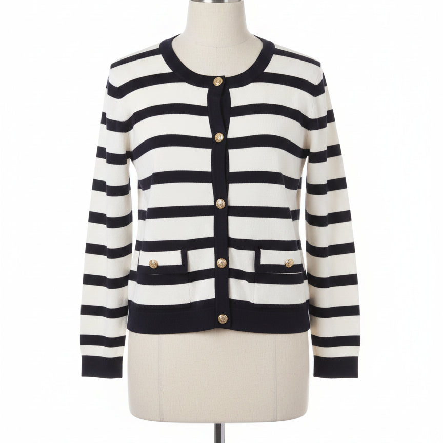 Adrianna Papell · Button Up Cardigan · Small · Navy/White