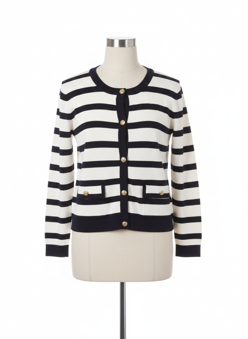 Adrianna Papell · Button Up Cardigan · Small · Navy/White