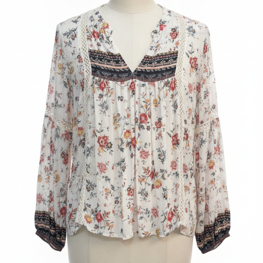 Anthropologie · Blue Tassel Lace Trim · Small · White Floral