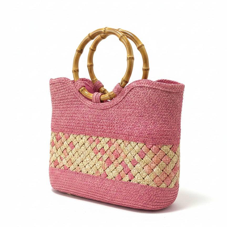 TCR · Woven Tote with Bamboo Handles · Tote · Pink