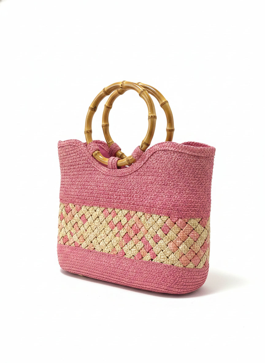 TCR · Woven Tote with Bamboo Handles · Tote · Pink