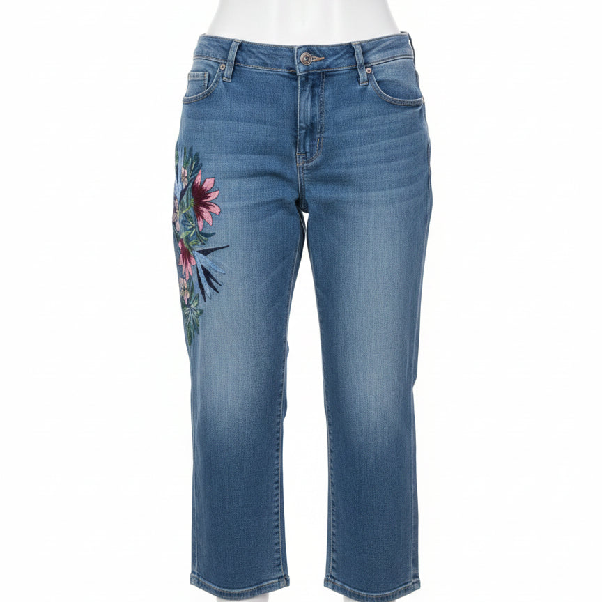 Chico's · Girlfriend Crop Jean Embroidered Floral · 10 · Denim