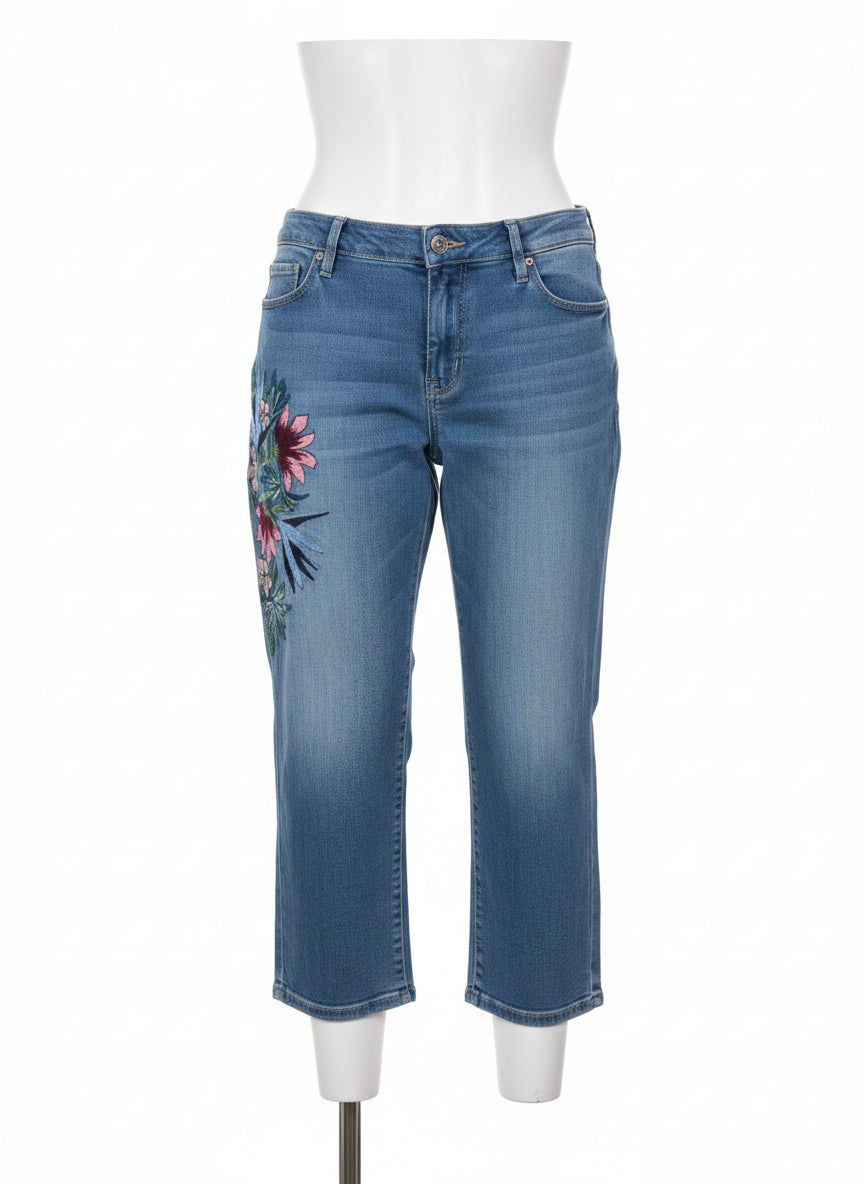 Chico's · Girlfriend Crop Jean Embroidered Floral · 10 · Denim