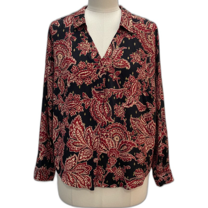Maurices · LongSleeve Top Gold Detail · XLarge · Black Burgundy Paisley