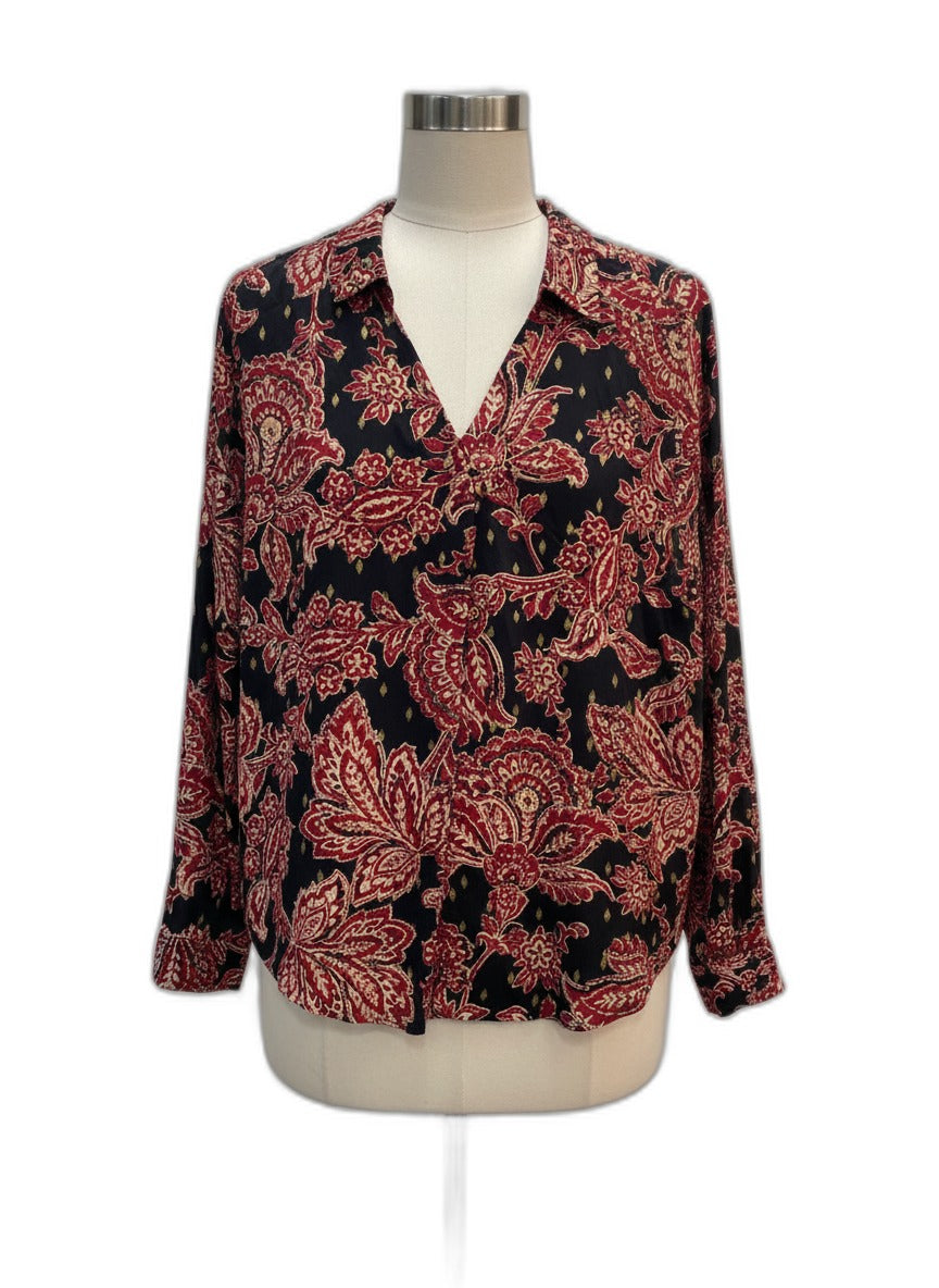 Maurices · LongSleeve Top Gold Detail · XLarge · Black Burgundy Paisley