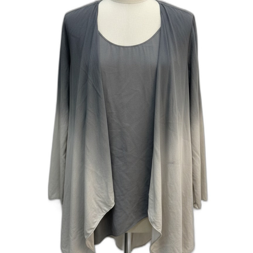 Eileen Fisher · SL Top w/Open Cardi 100% Silk · Large · Gray Ombré