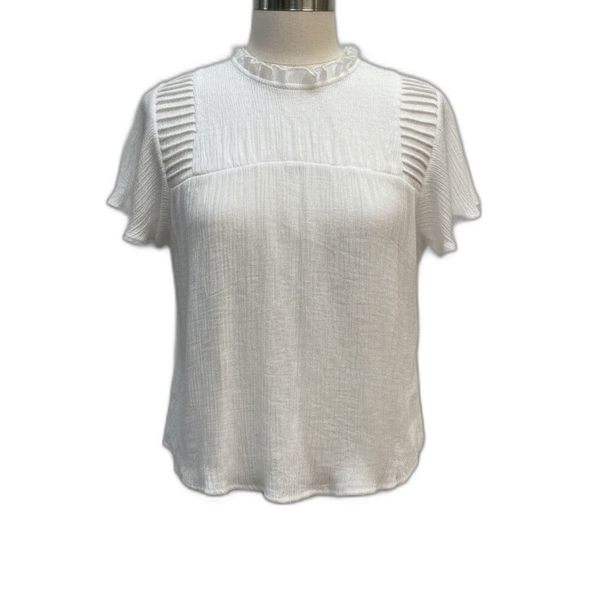 Nanette Lepore · Pleated Flutter Sleeve Top · Medium · White