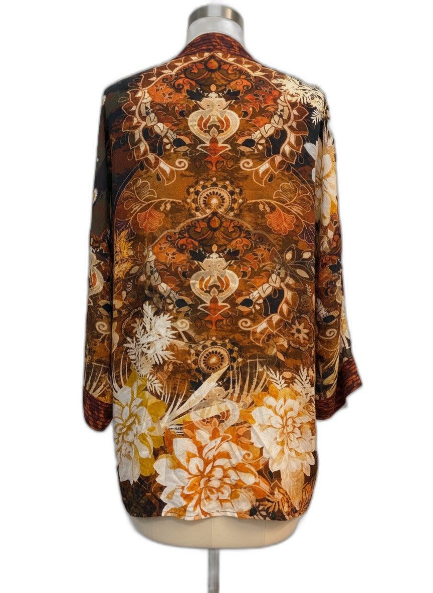 SoftSurroundings · Open Drape Cardigan · Small · RustFloral
