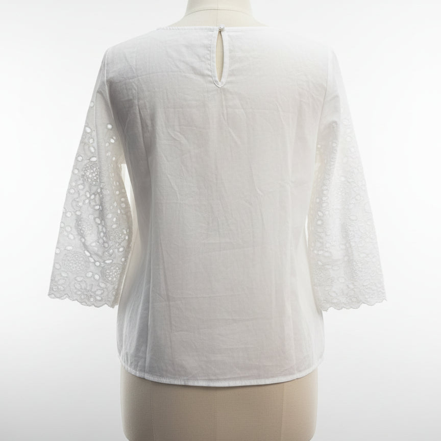 Anthropologie · Blue Tassel White Lace Poplin Blouse · Small · White Eyelet