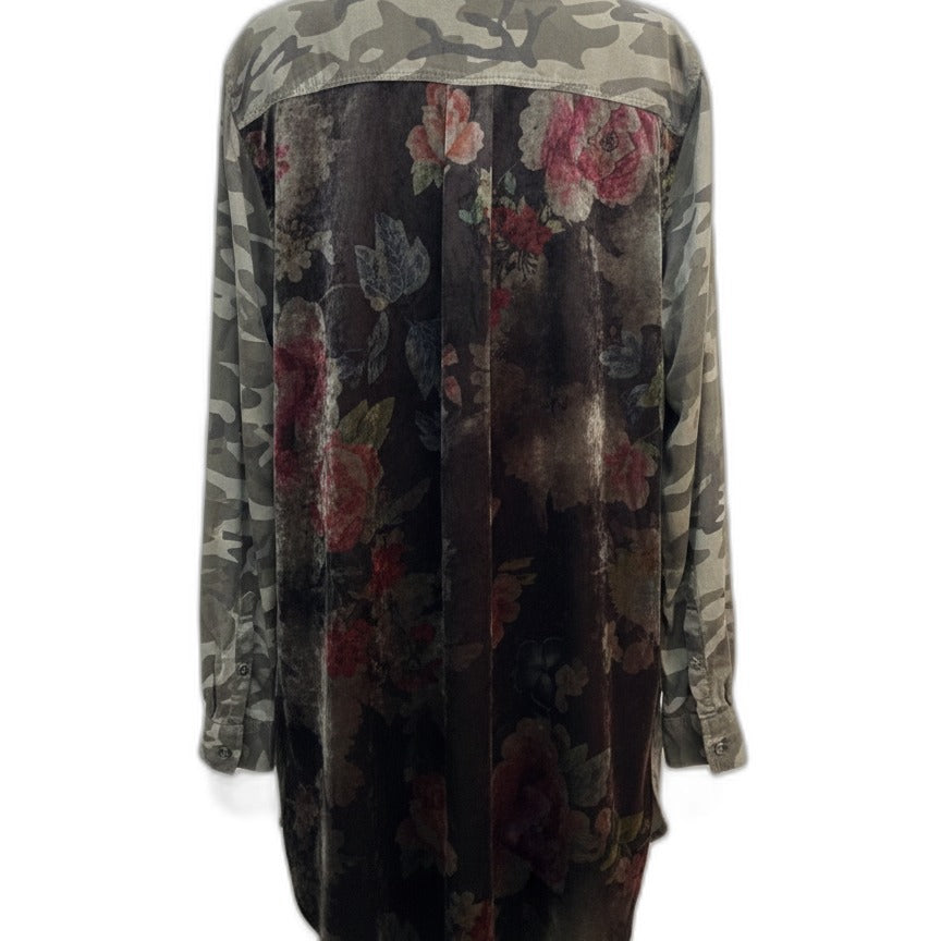 Tribal · Camo Floral Print Tunic Shirt with Velvet Detail · XLarge · Camo