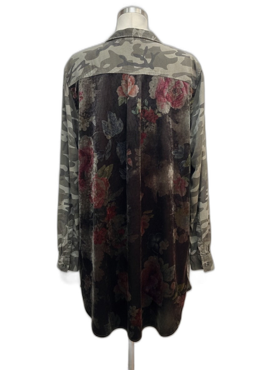 Tribal · Camo Floral Print Tunic Shirt with Velvet Detail · XLarge · Camo