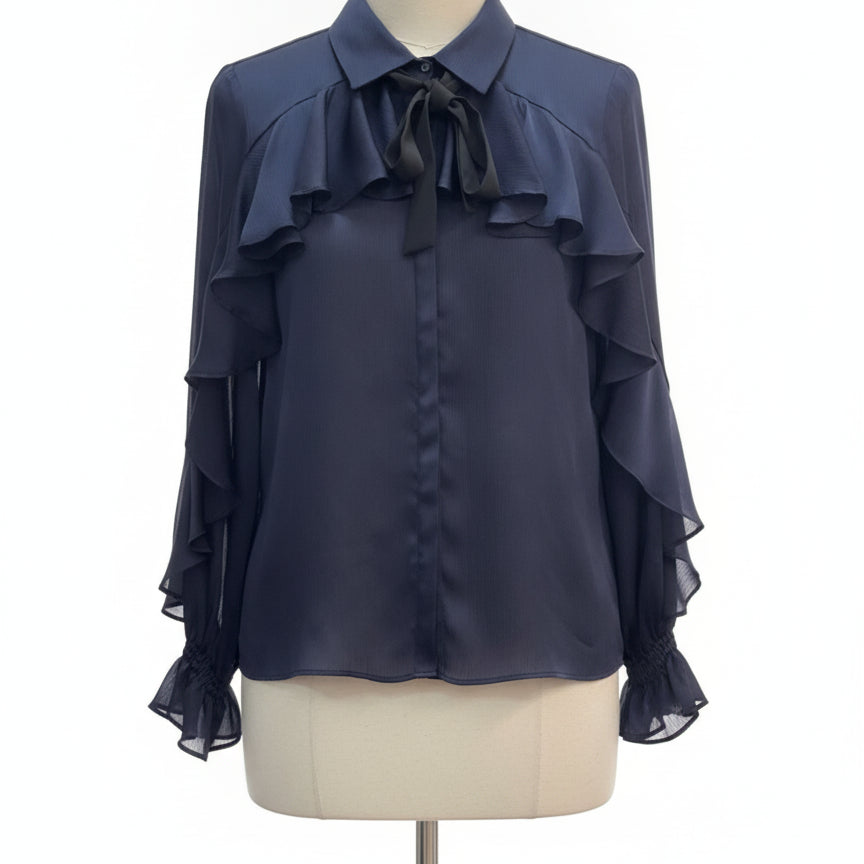 Zara · LongSleeve Top Ruffles and bow details · Small · NavyBlk