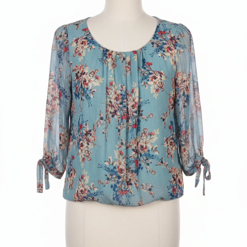 Sara Michelle · Balloon Sleeve Tie Sleeve · Small · TealFloral