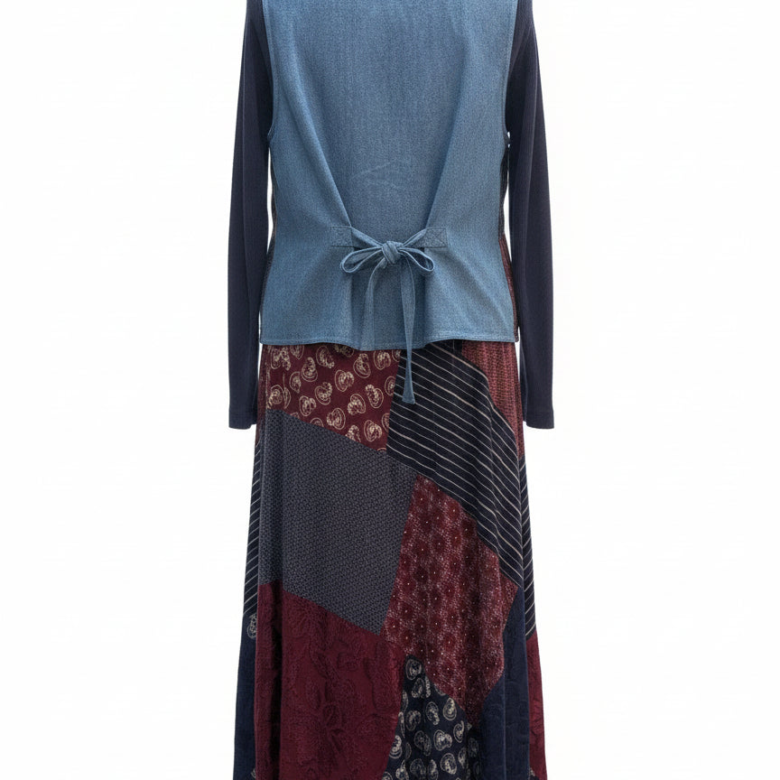 Carole Little · Patchwork vest and dress set · L/XL · DenimMulti