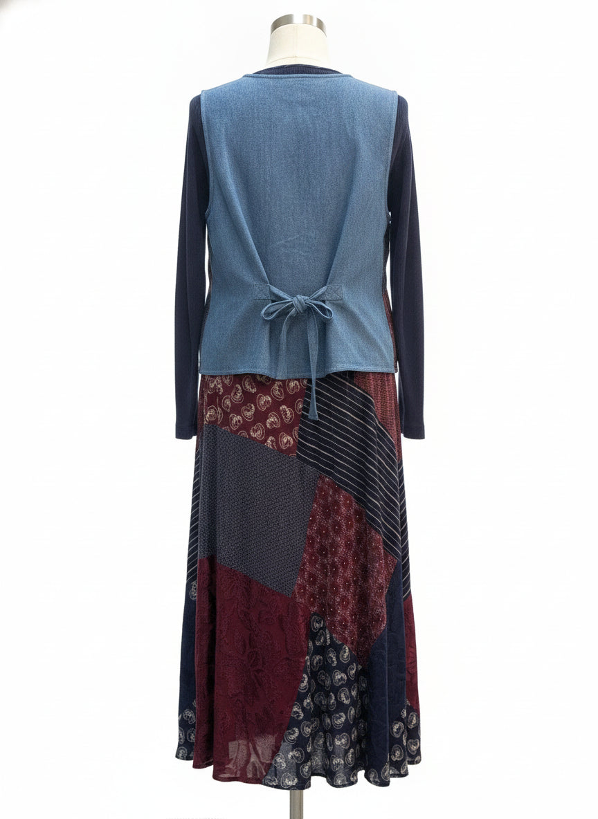 Carole Little · Patchwork vest and dress set · L/XL · DenimMulti