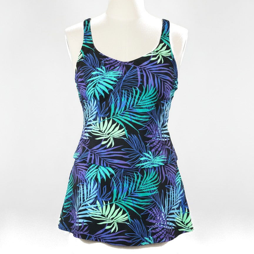 Blair · Tankini Set Leaf print · 14 · BlackTeal