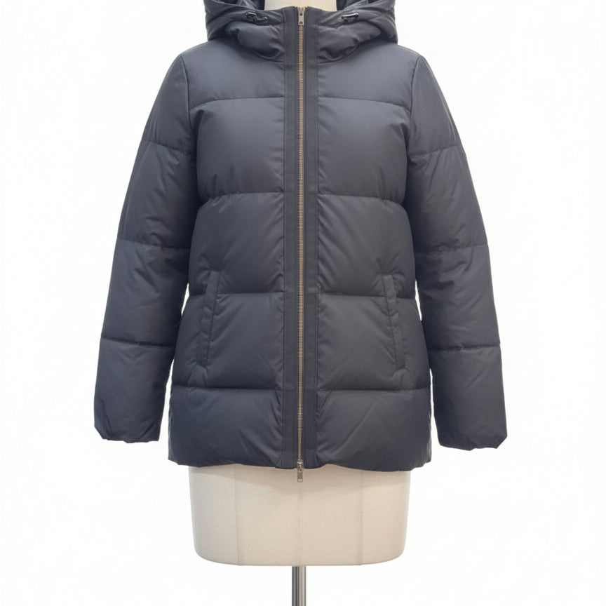 Eileen Fisher · Hooded down quilted puffer jacket · Medium · Black