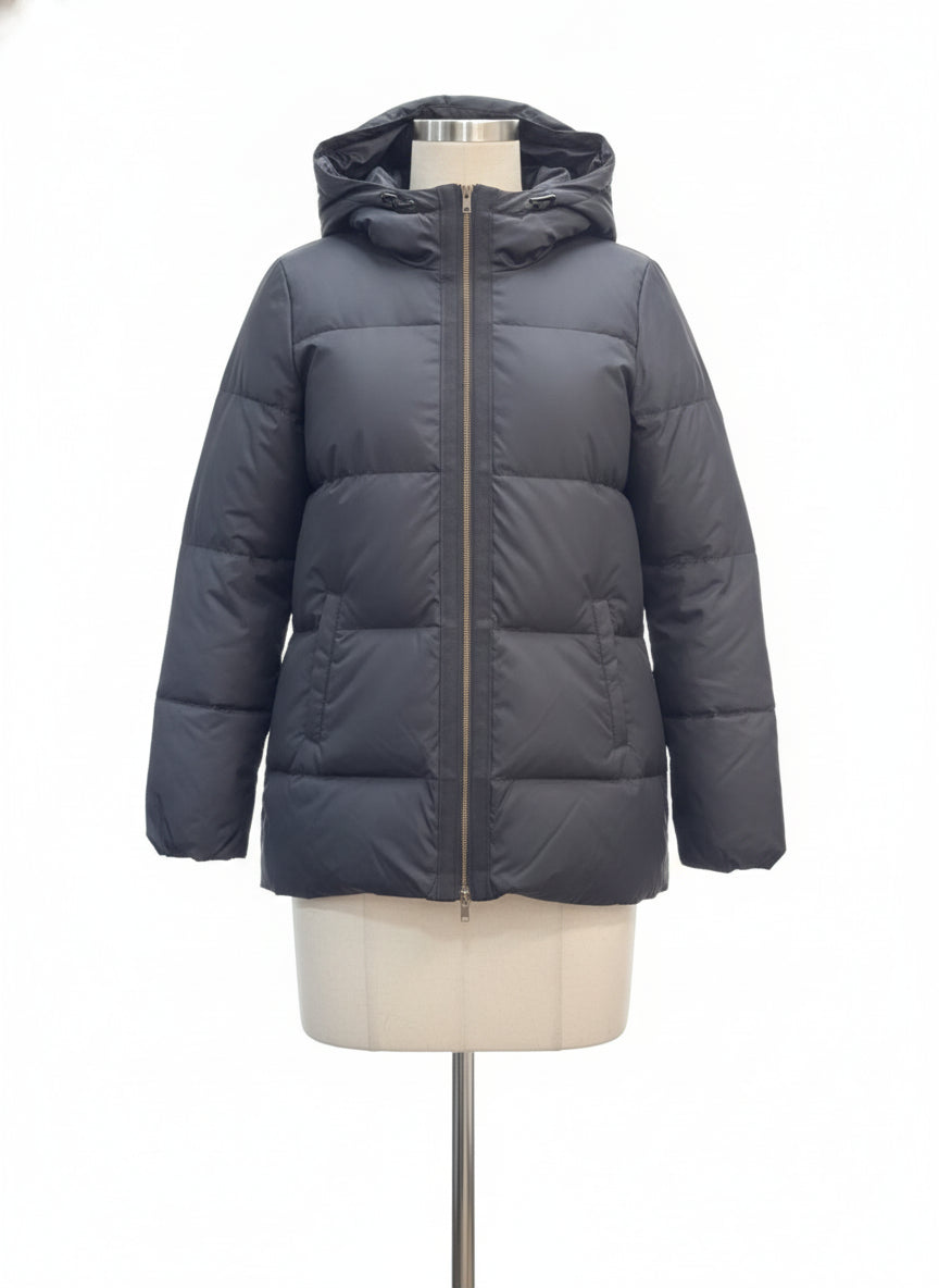 Eileen Fisher · Hooded down quilted puffer jacket · Medium · Black