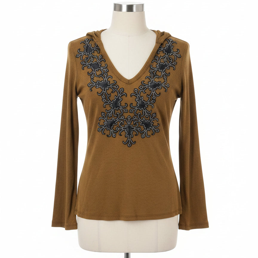 IDI by Mathew · Hooded V-Neck top · Medium · Dijon