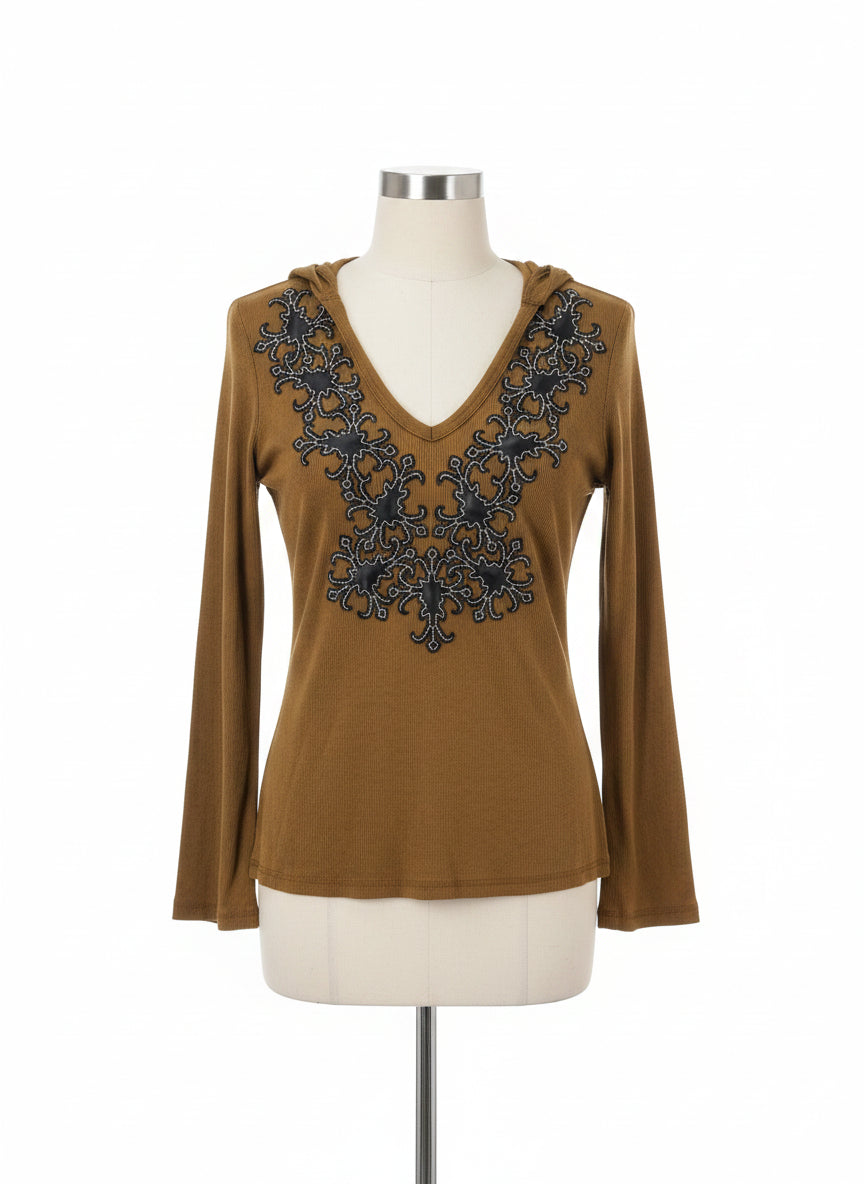 IDI by Mathew · Hooded V-Neck top · Medium · Dijon