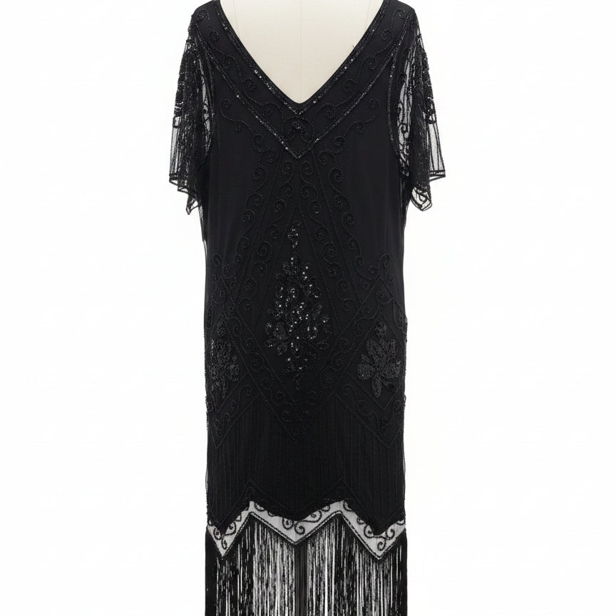 Babeyond · Fringe, Sequins, Mesh Dress · 2X/3X · Black