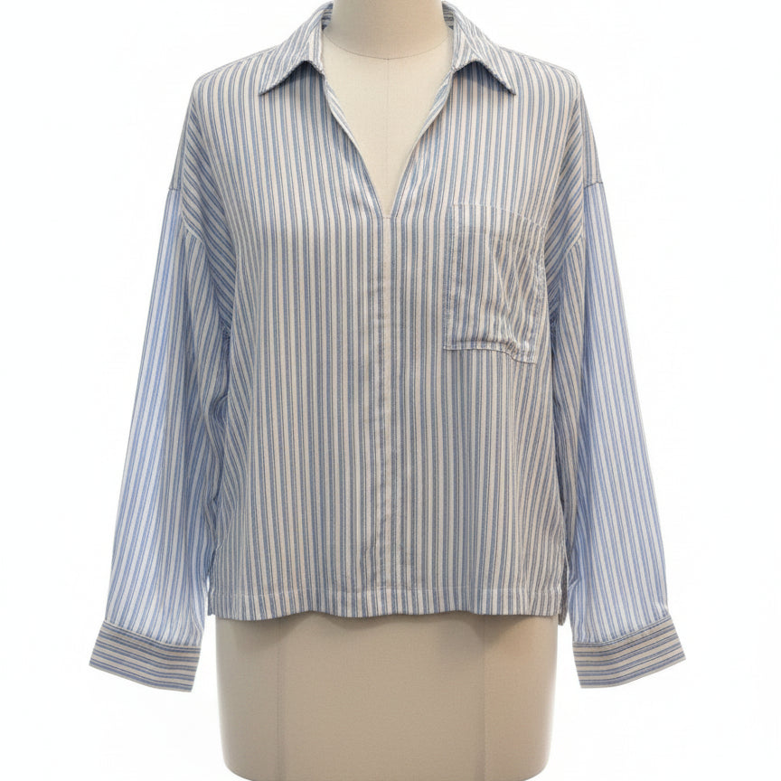 Max Studio · LongSleeve Top · Small · White Blue