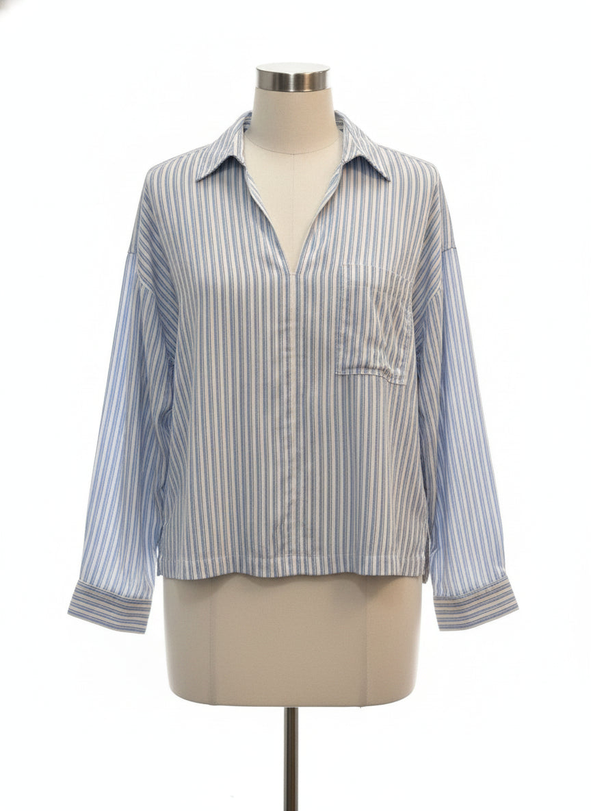 Max Studio · LongSleeve Top · Small · White Blue