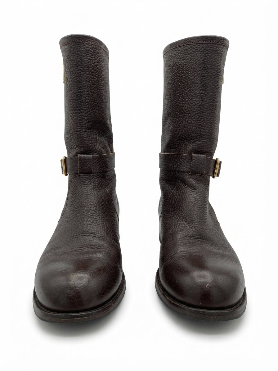 Jimmy Choo · Durum Leather Biker Boots · 9 · BrownGold