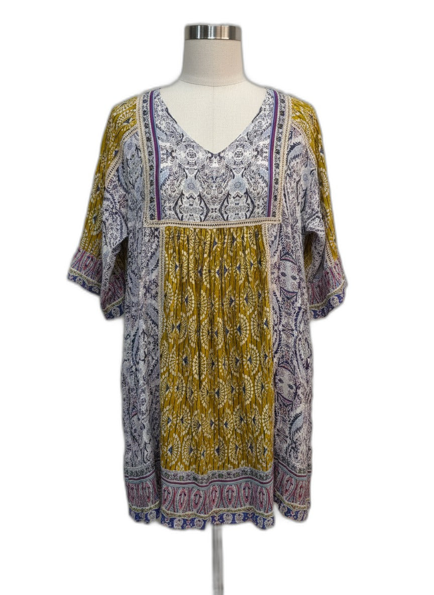 Sundance · Boho Chic Dress · Small P · MustardNavy