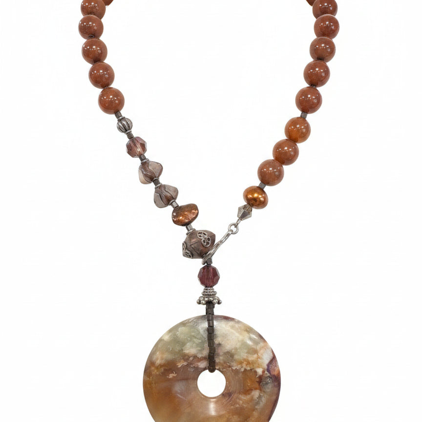 Artisan-Made Stone Bead Necklace · Stone Bead Necklace · Adjust · Brown