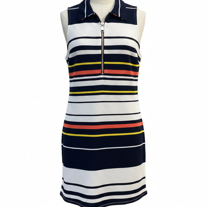 Haani · 1/4 Zip Dress · Large · Black Cream Striped