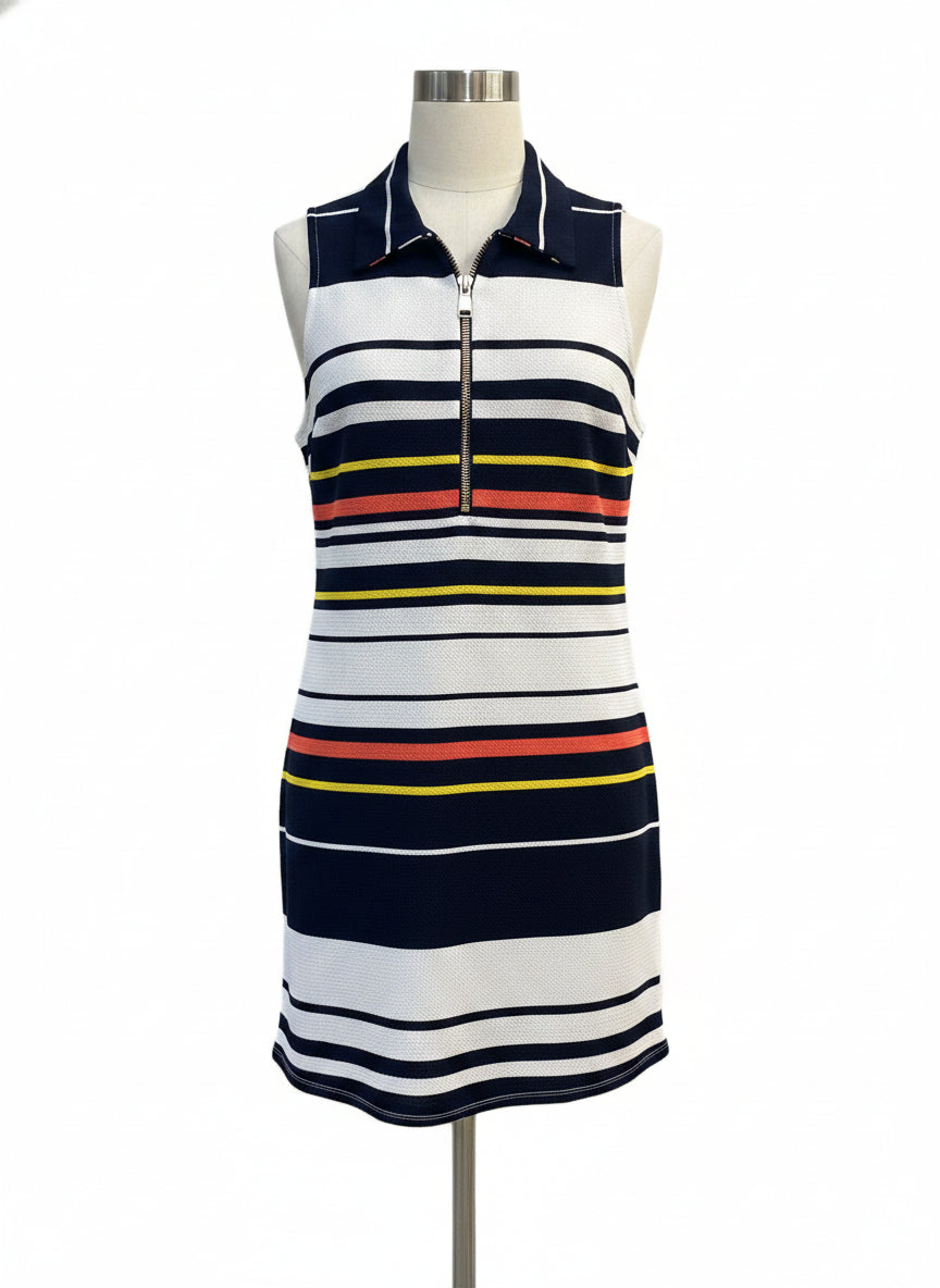 Haani · 1/4 Zip Dress · Large · Black Cream Striped
