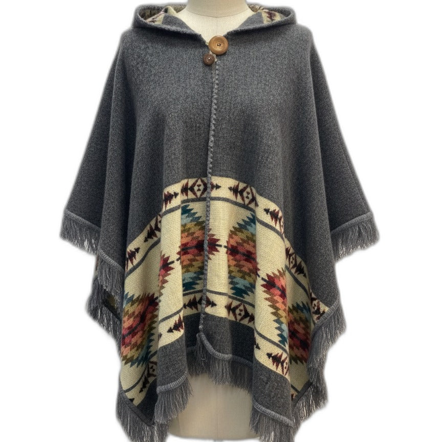 Native Creations · Hooded Fashion Poncho · OS · GrayMulti