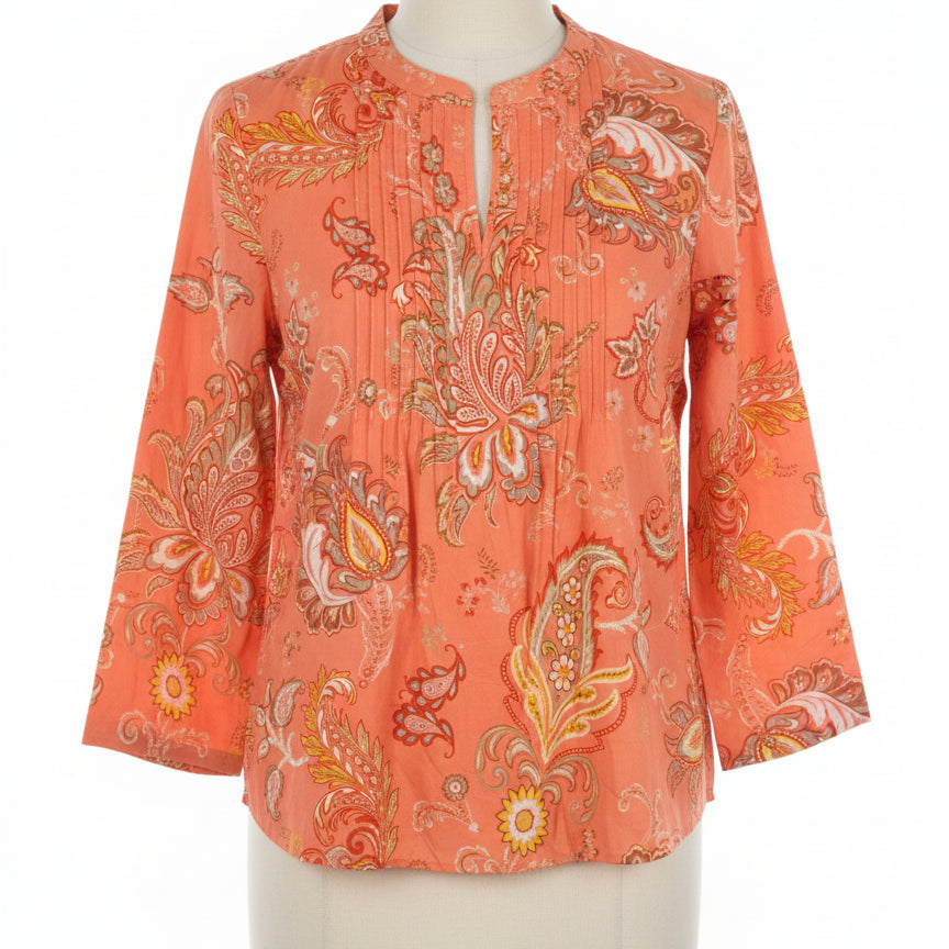 George · LongSleeve Shirt · 1X · Orange Floral Paisley