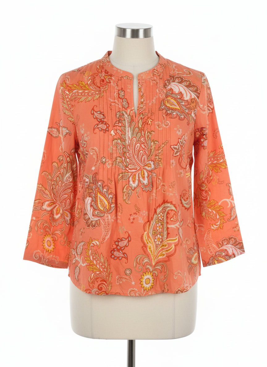 George · LongSleeve Shirt · 1X · Orange Floral Paisley